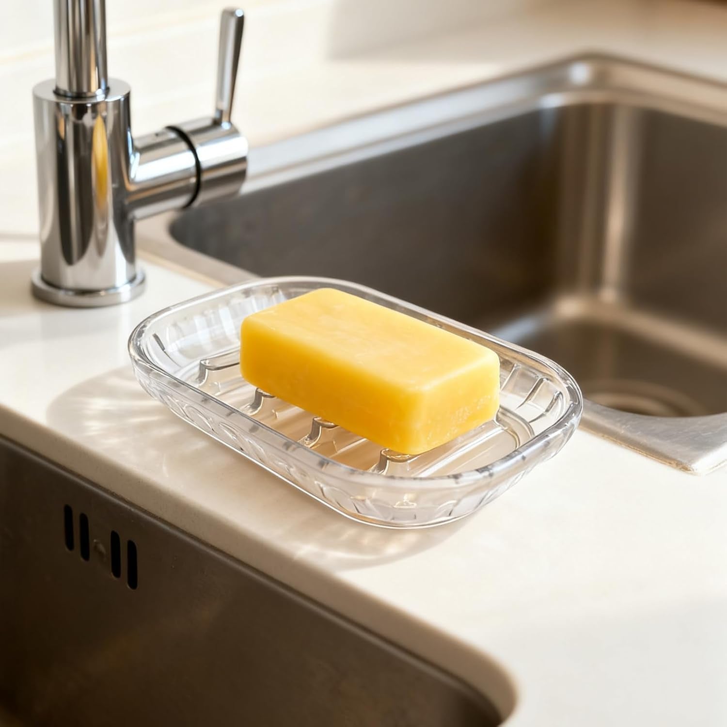 Dahlia Clear Minimal Soap Dish 2 Pack Set