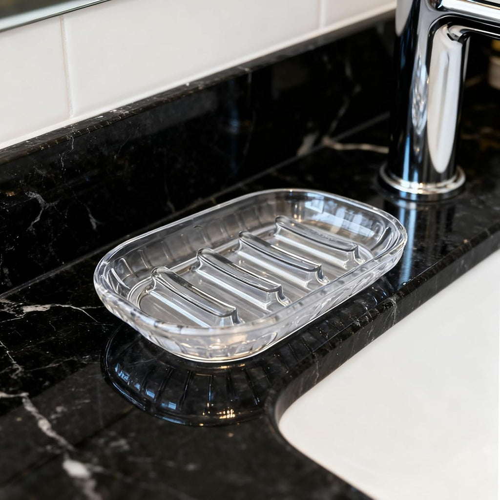 Dahlia Clear Minimal Soap Dish 2 Pack Set