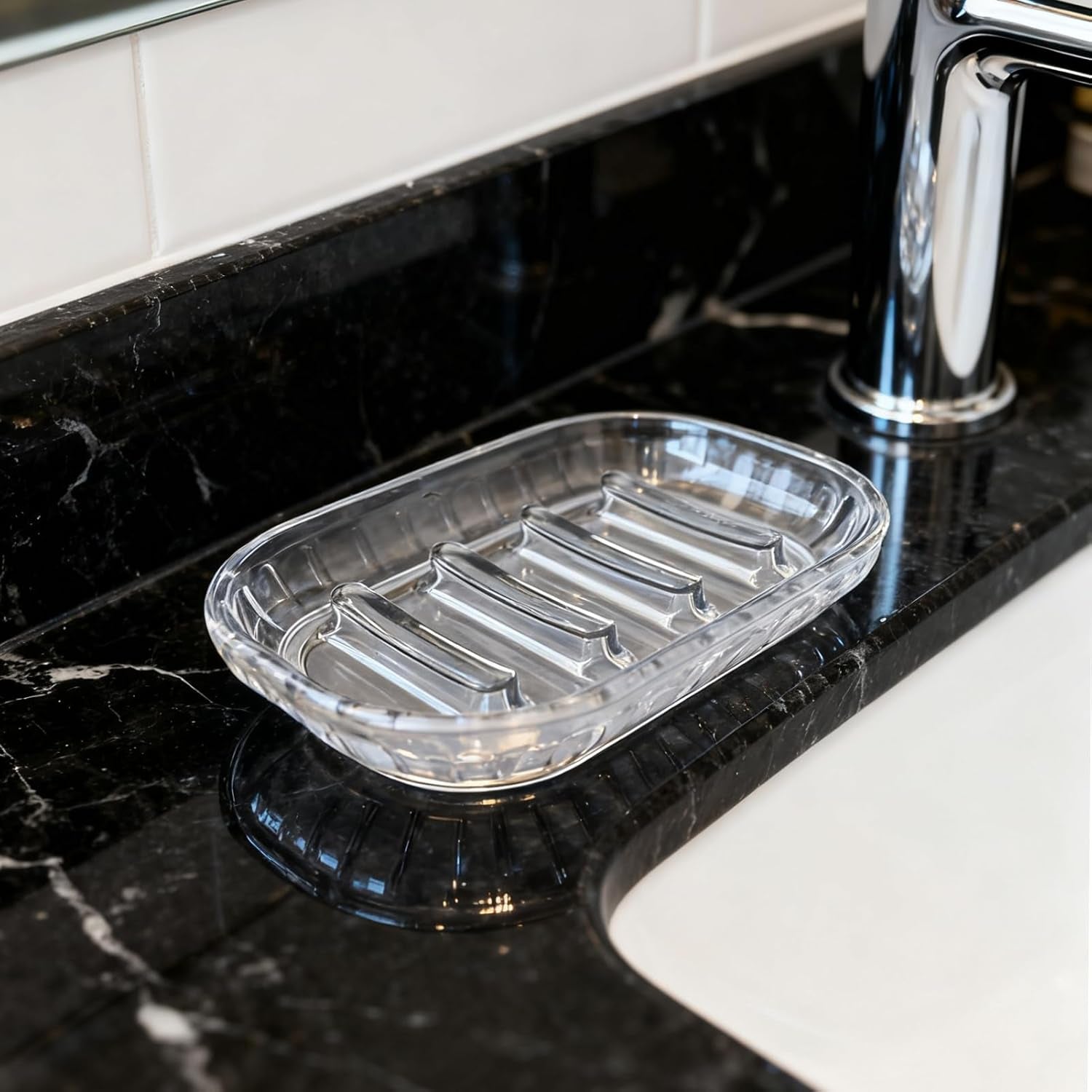 Dahlia Clear Minimal Soap Dish 2 Pack Set
