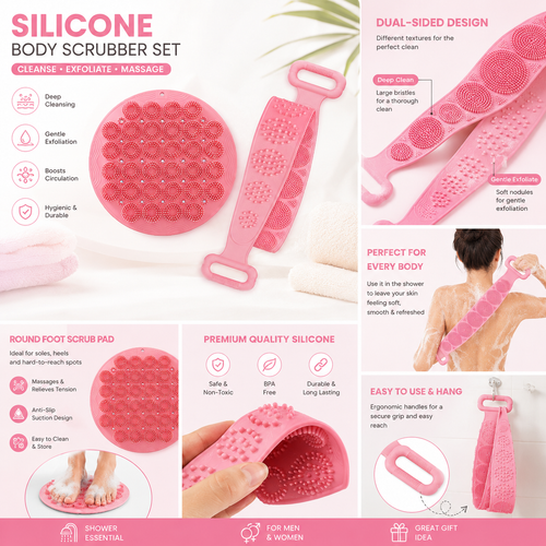 Blush Bloom Silicone Detachable Back and Feet Scrubber Set