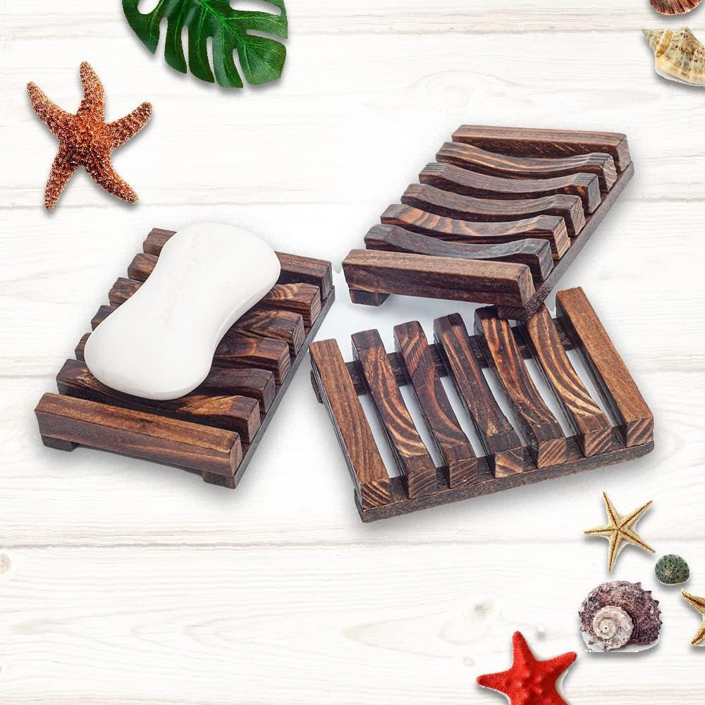 Dahlia Natural Wood Self-Draining Soap Dish 6 Pcs Set