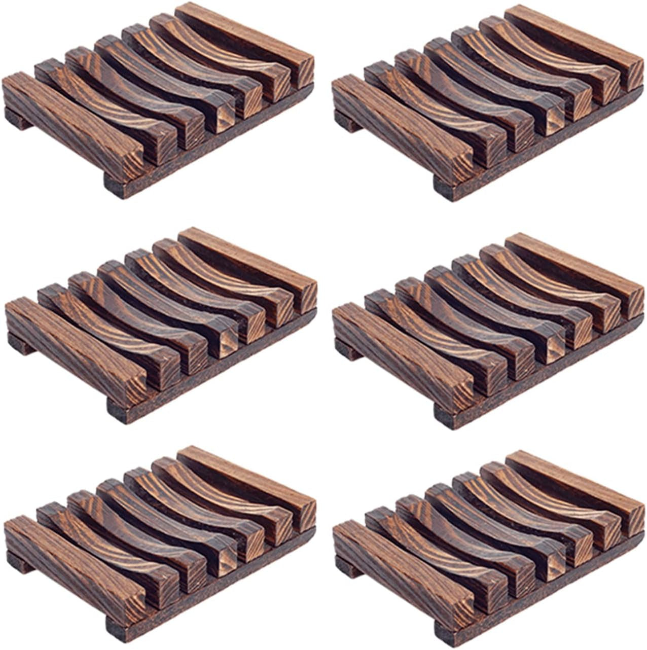 Dahlia Natural Wood Self-Draining Soap Dish 6 Pcs Set