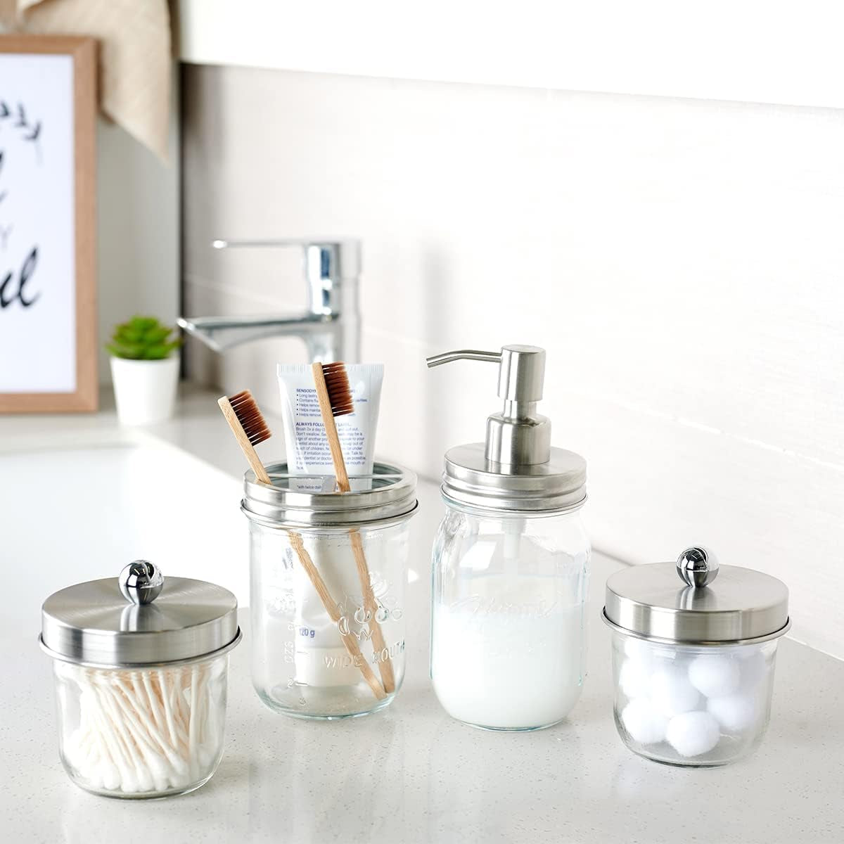 Charming Dahlia Mason Apothecary Bathroom Set (4 Pack)